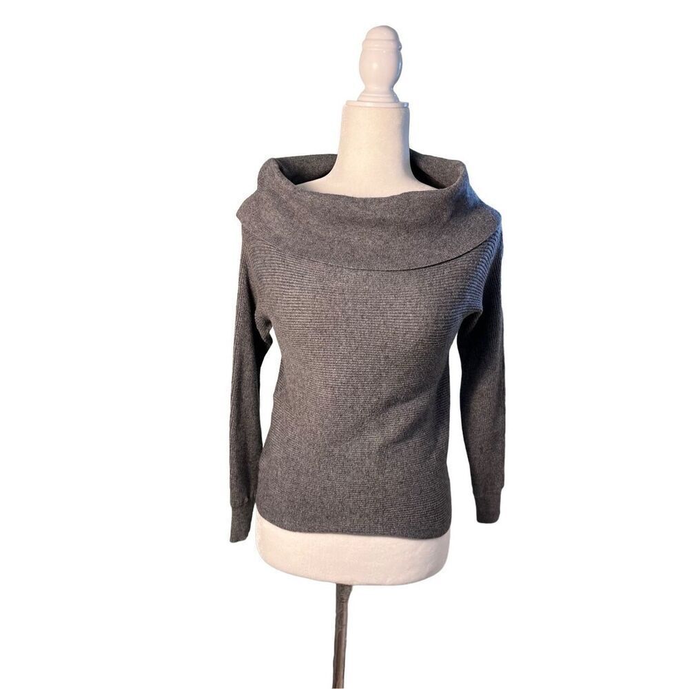 Cotton Emporium gray off-shoulder sweater with wide fold over collar - S